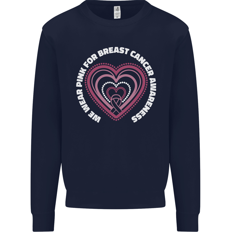 Breast Cancer Awareness I Wear Pink Kids Sweatshirt Jumper Navy Blue