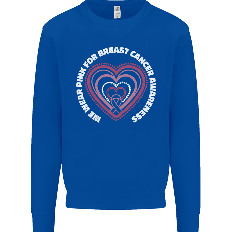 Breast Cancer Awareness I Wear Pink Kids Sweatshirt Jumper Royal Blue