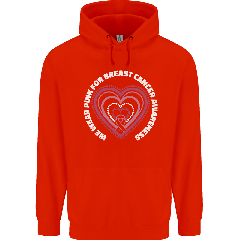 Breast Cancer Awareness I Wear Pink Mens 80% Cotton Hoodie Bright Red