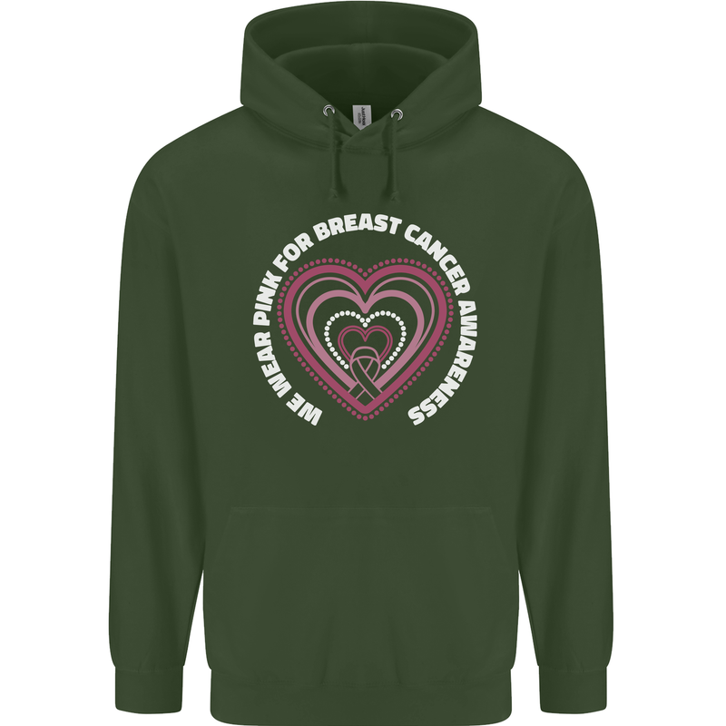 Breast Cancer Awareness I Wear Pink Mens 80% Cotton Hoodie Forest Green