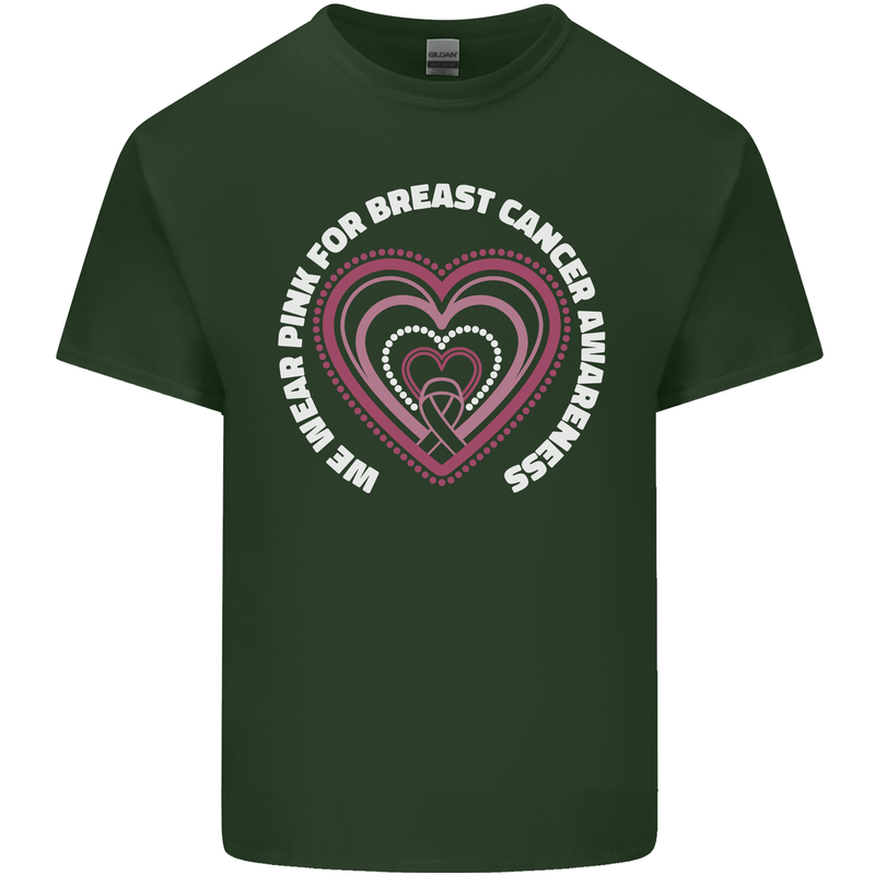 Breast Cancer Awareness I Wear Pink Mens Cotton T-Shirt Tee Top Forest Green