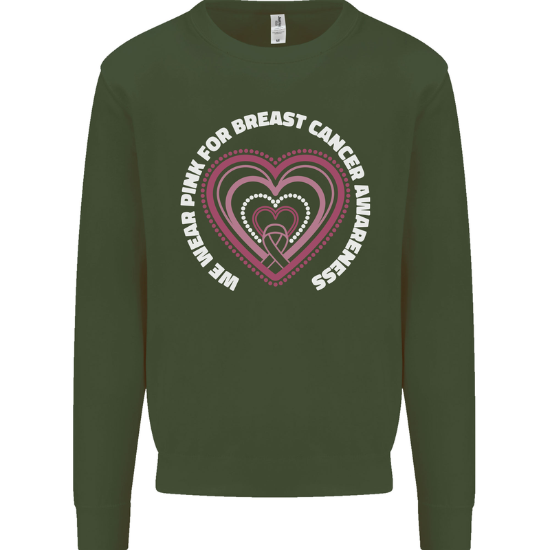 Breast Cancer Awareness I Wear Pink Mens Sweatshirt Jumper Forest Green