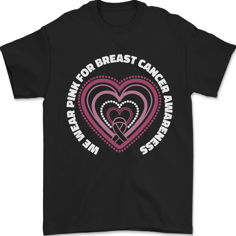 Breast Cancer Awareness I Wear Pink Mens T-Shirt 100% Cotton Black