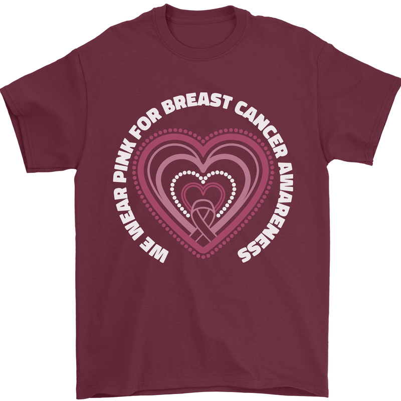 Breast Cancer Awareness I Wear Pink Mens T-Shirt 100% Cotton Maroon