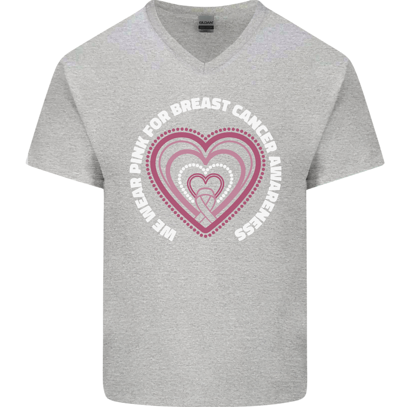 Breast Cancer Awareness I Wear Pink Mens V-Neck Cotton T-Shirt Sports Grey