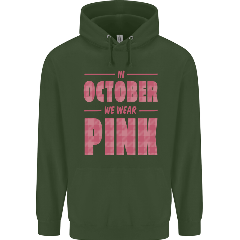 Breast Cancer Awareness In October Pink Childrens Kids Hoodie Forest Green
