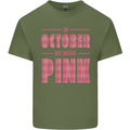 Breast Cancer Awareness In October Pink Mens Cotton T-Shirt Tee Top Military Green