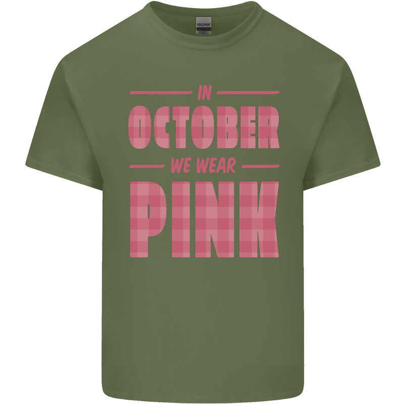 Breast Cancer Awareness In October Pink Mens Cotton T-Shirt Tee Top Military Green