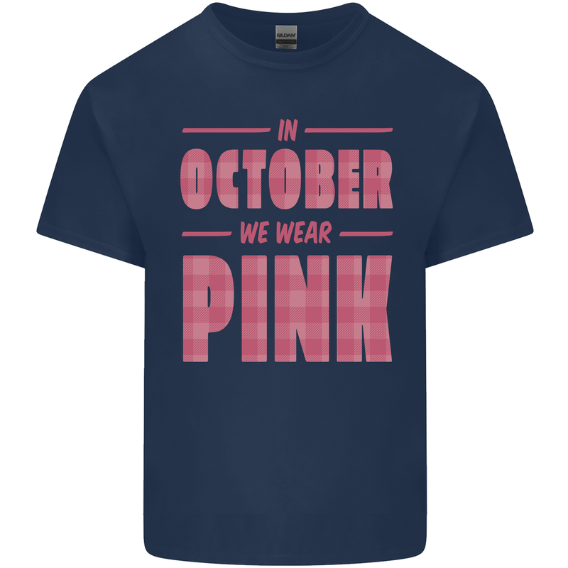 Breast Cancer Awareness In October Pink Mens Cotton T-Shirt Tee Top Navy Blue