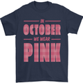 Breast Cancer Awareness In October Pink Mens T-Shirt 100% Cotton Navy Blue