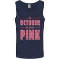 Breast Cancer Awareness In October Pink Mens Vest Tank Top Navy Blue