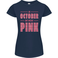 Breast Cancer Awareness In October Pink Womens Petite Cut T-Shirt Navy Blue