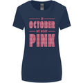 Breast Cancer Awareness In October Pink Womens Wider Cut T-Shirt Navy Blue