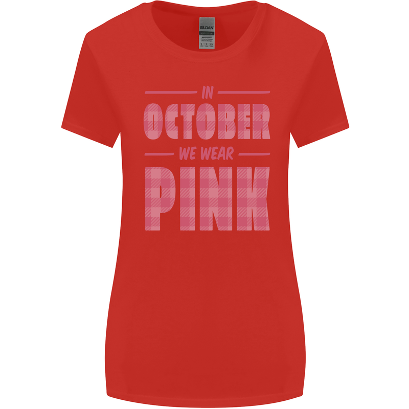 Breast Cancer Awareness In October Pink Womens Wider Cut T-Shirt Red
