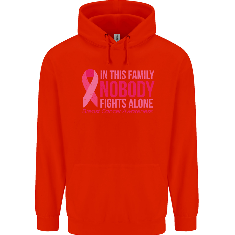 Breast Cancer Awareness Nobody Fights Alone Childrens Kids Hoodie Bright Red
