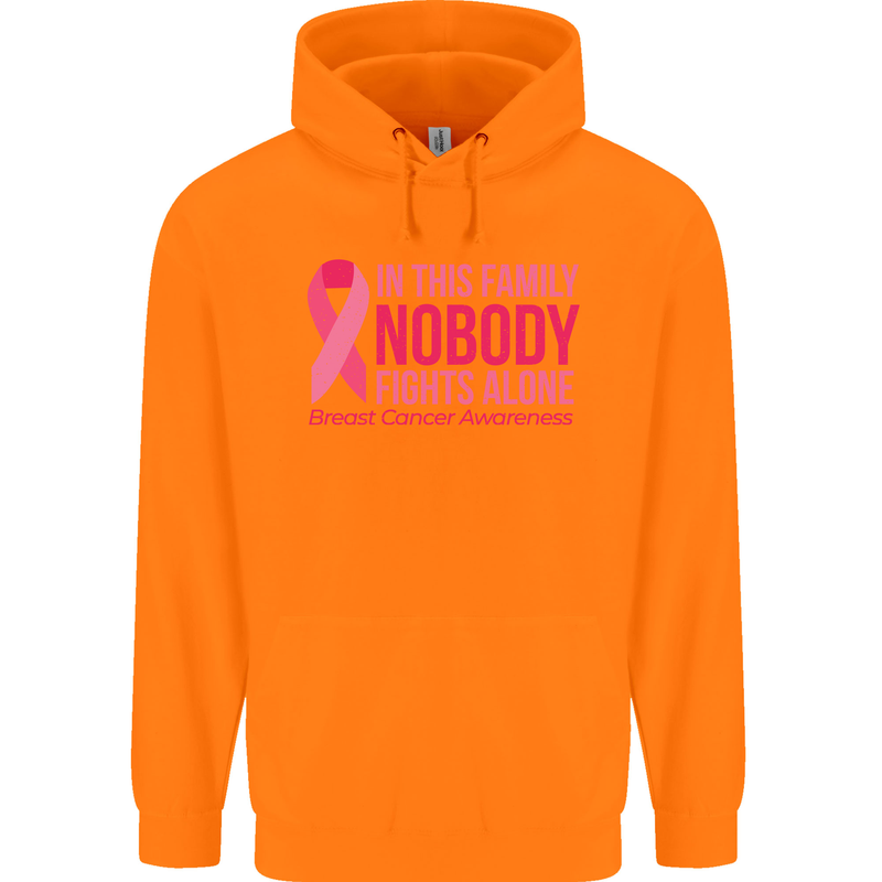 Breast Cancer Awareness Nobody Fights Alone Childrens Kids Hoodie Orange