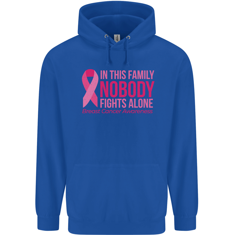 Breast Cancer Awareness Nobody Fights Alone Childrens Kids Hoodie Royal Blue