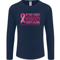 Breast Cancer Awareness Nobody Fights Alone Mens Long Sleeve T-Shirt Navy Blue