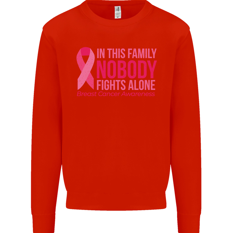 Breast Cancer Awareness Nobody Fights Alone Mens Sweatshirt Jumper Bright Red