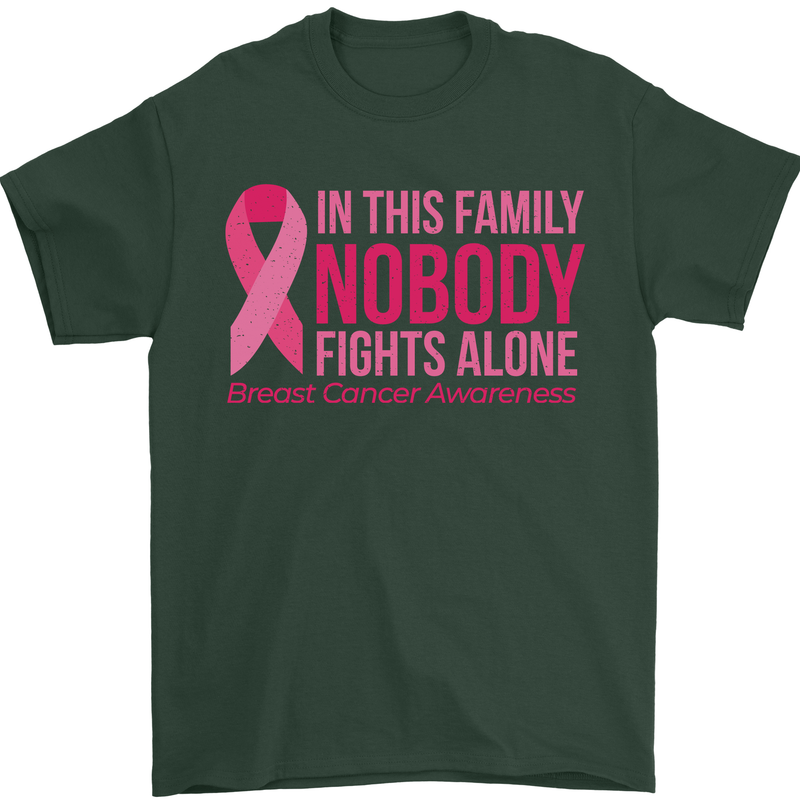 Breast Cancer Awareness Nobody Fights Alone Mens T-Shirt Cotton Gildan Forest Green