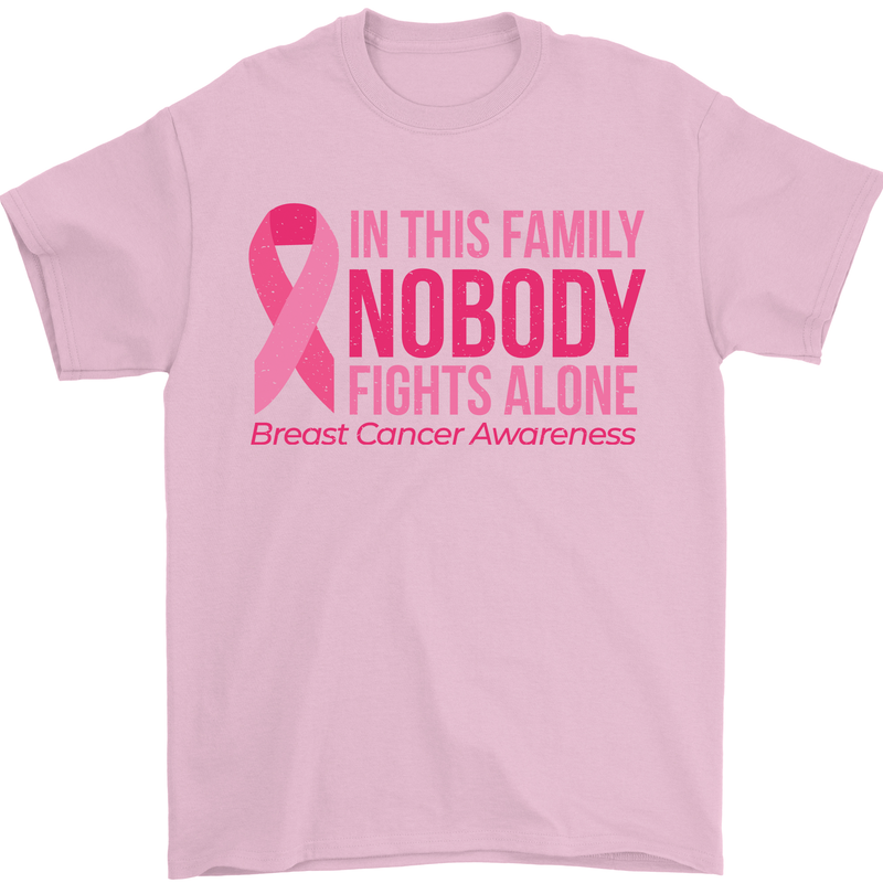 Breast Cancer Awareness Nobody Fights Alone Mens T-Shirt Cotton Gildan Light Pink