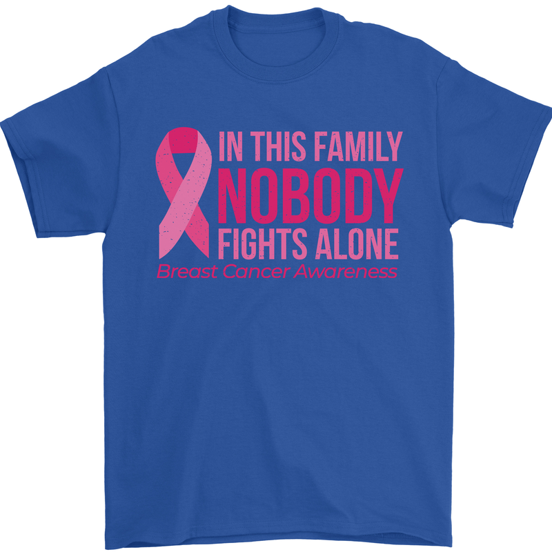 Breast Cancer Awareness Nobody Fights Alone Mens T-Shirt Cotton Gildan Royal Blue