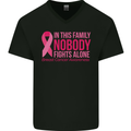 Breast Cancer Awareness Nobody Fights Alone Mens V-Neck Cotton T-Shirt Black