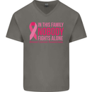 Breast Cancer Awareness Nobody Fights Alone Mens V-Neck Cotton T-Shirt Charcoal