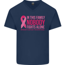 Breast Cancer Awareness Nobody Fights Alone Mens V-Neck Cotton T-Shirt Navy Blue