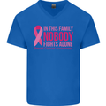 Breast Cancer Awareness Nobody Fights Alone Mens V-Neck Cotton T-Shirt Royal Blue