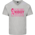 Breast Cancer Awareness Nobody Fights Alone Mens V-Neck Cotton T-Shirt Sports Grey