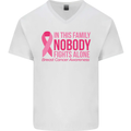 Breast Cancer Awareness Nobody Fights Alone Mens V-Neck Cotton T-Shirt White