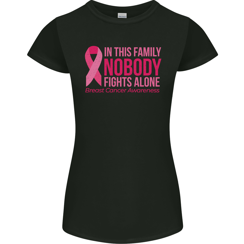 Breast Cancer Awareness Nobody Fights Alone Womens Petite Cut T-Shirt Black