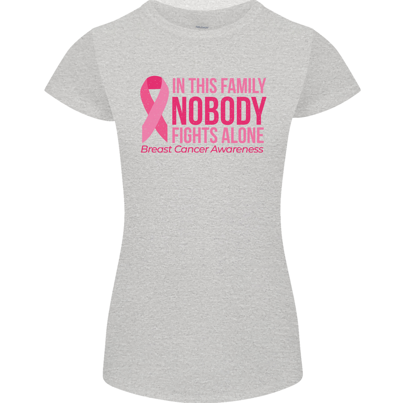 Breast Cancer Awareness Nobody Fights Alone Womens Petite Cut T-Shirt Sports Grey