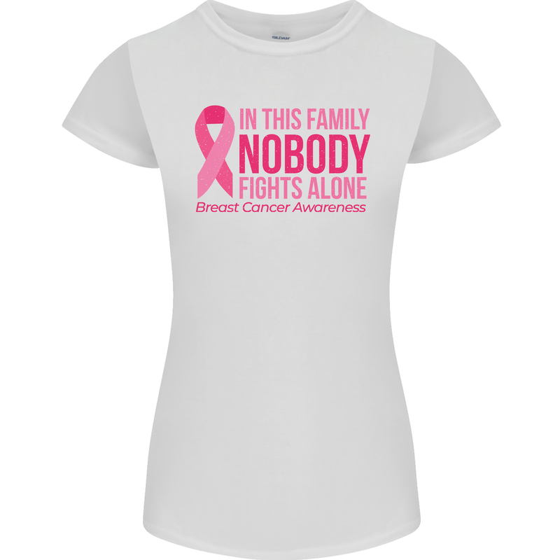 Breast Cancer Awareness Nobody Fights Alone Womens Petite Cut T-Shirt White