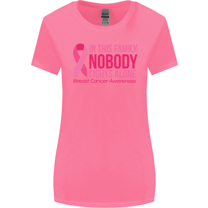 Breast Cancer Awareness Nobody Fights Alone Womens Wider Cut T-Shirt Azalea