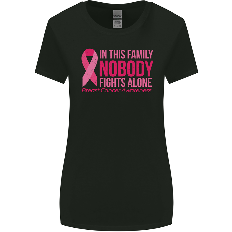 Breast Cancer Awareness Nobody Fights Alone Womens Wider Cut T-Shirt Black