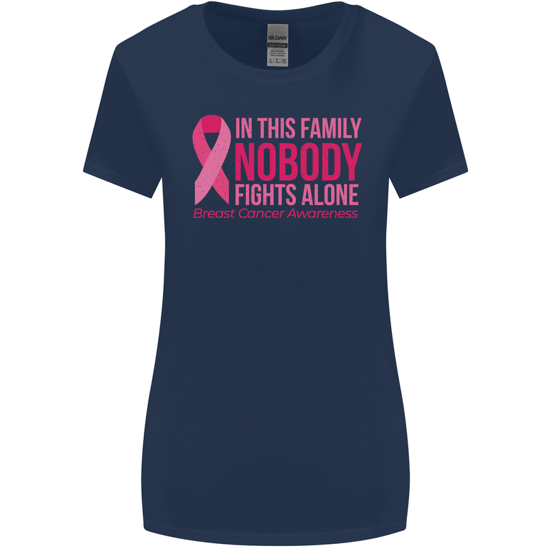 Breast Cancer Awareness Nobody Fights Alone Womens Wider Cut T-Shirt Navy Blue