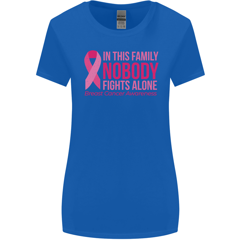 Breast Cancer Awareness Nobody Fights Alone Womens Wider Cut T-Shirt Royal Blue