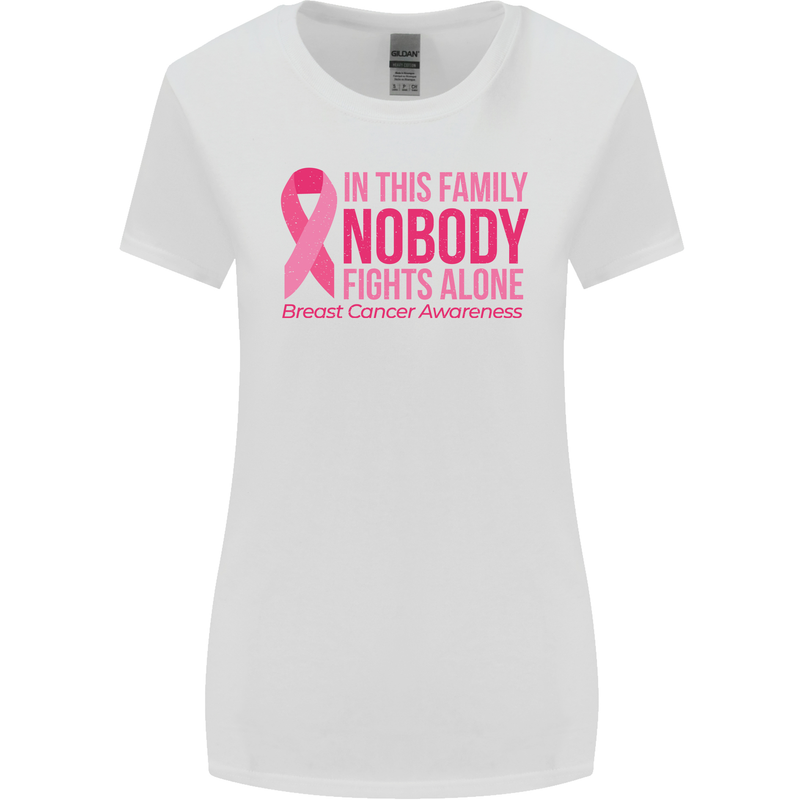 Breast Cancer Awareness Nobody Fights Alone Womens Wider Cut T-Shirt White