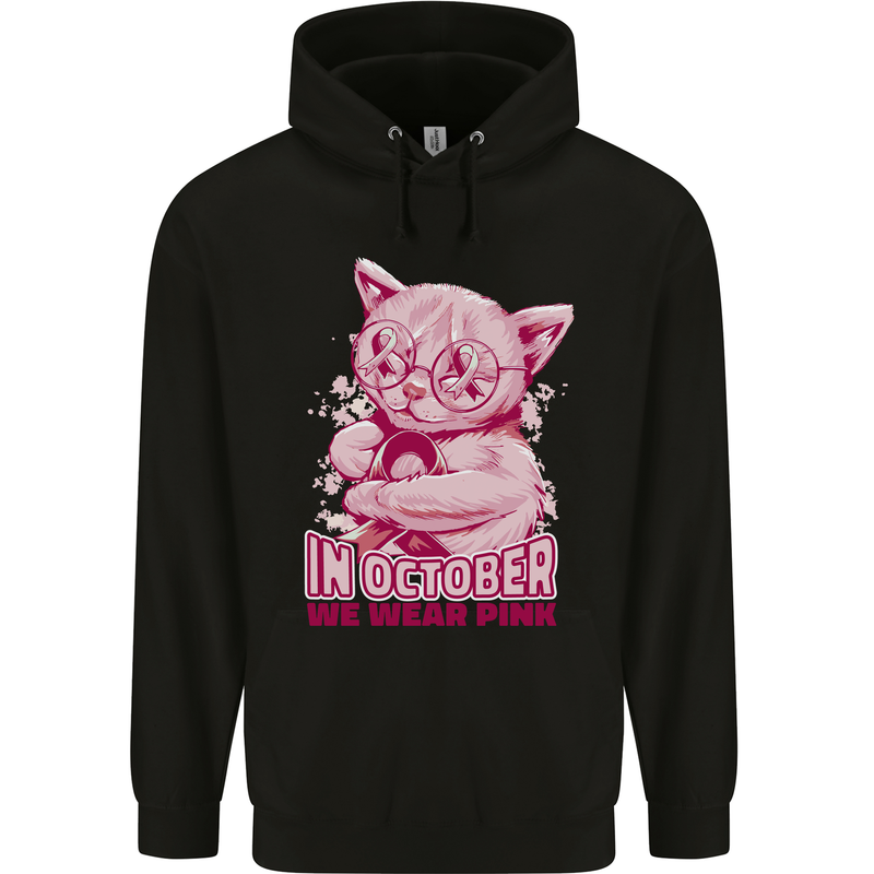 Breast Cancer Awareness October Cat Childrens Kids Hoodie Black
