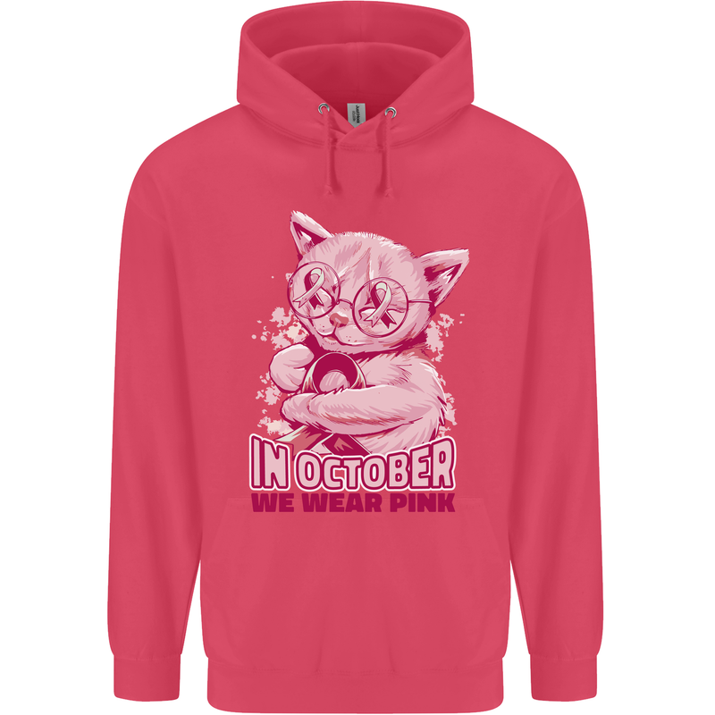 Breast Cancer Awareness October Cat Childrens Kids Hoodie Heliconia