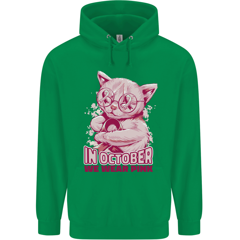 Breast Cancer Awareness October Cat Childrens Kids Hoodie Irish Green