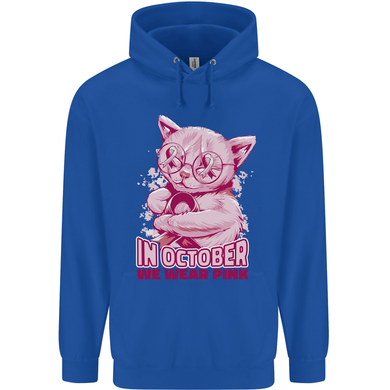 Breast Cancer Awareness October Cat Childrens Kids Hoodie Royal Blue