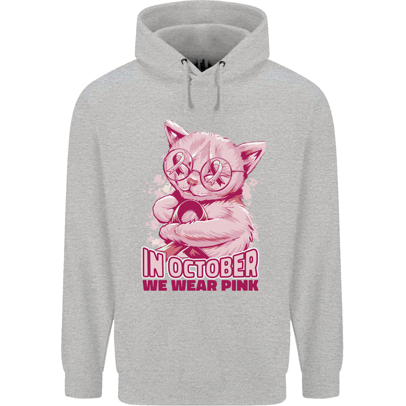 Breast Cancer Awareness October Cat Childrens Kids Hoodie Sports Grey
