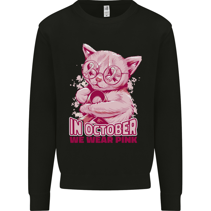 Breast Cancer Awareness October Cat Kids Sweatshirt Jumper Black