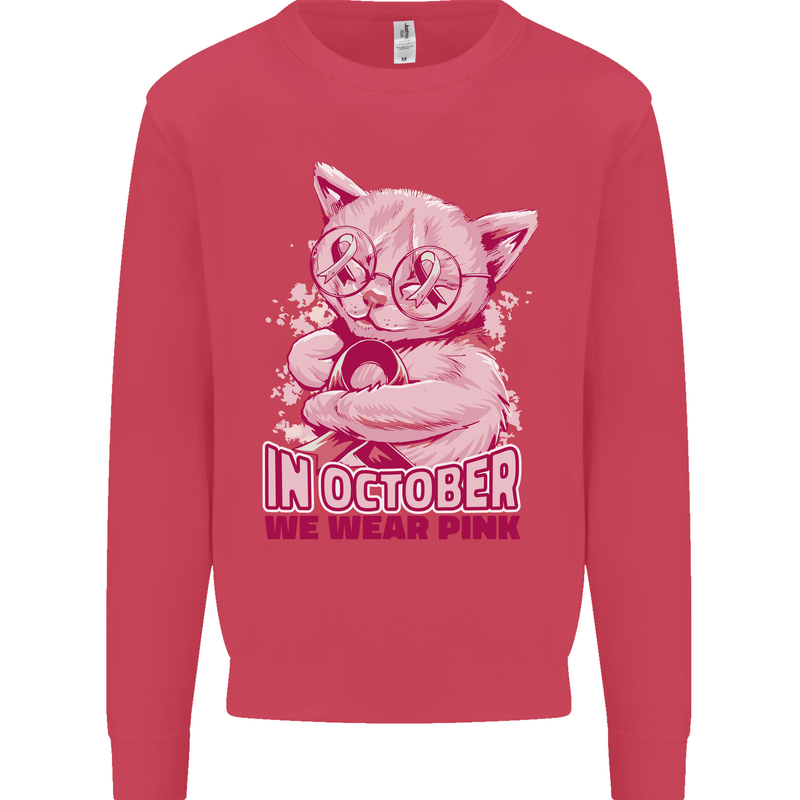 Breast Cancer Awareness October Cat Kids Sweatshirt Jumper Heliconia