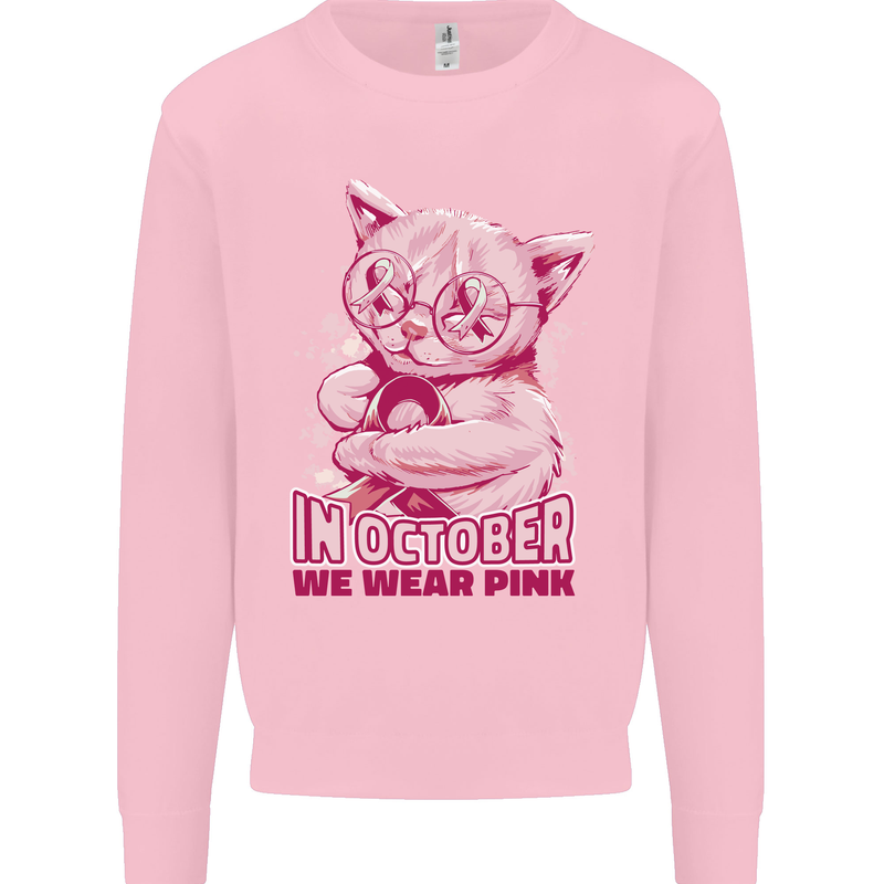 Breast Cancer Awareness October Cat Kids Sweatshirt Jumper Light Pink