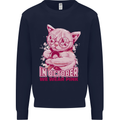 Breast Cancer Awareness October Cat Kids Sweatshirt Jumper Navy Blue