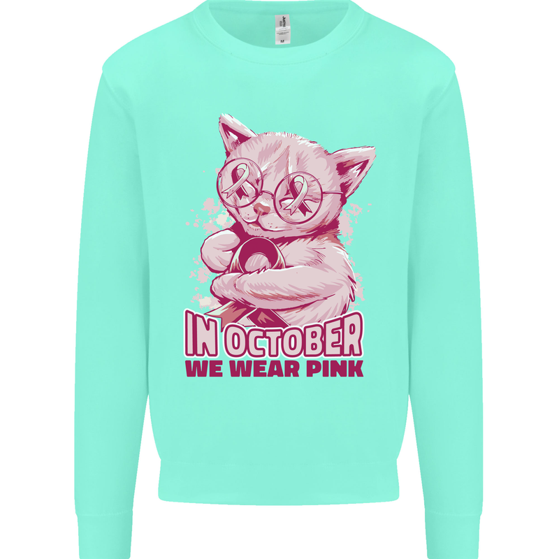 Breast Cancer Awareness October Cat Kids Sweatshirt Jumper Peppermint